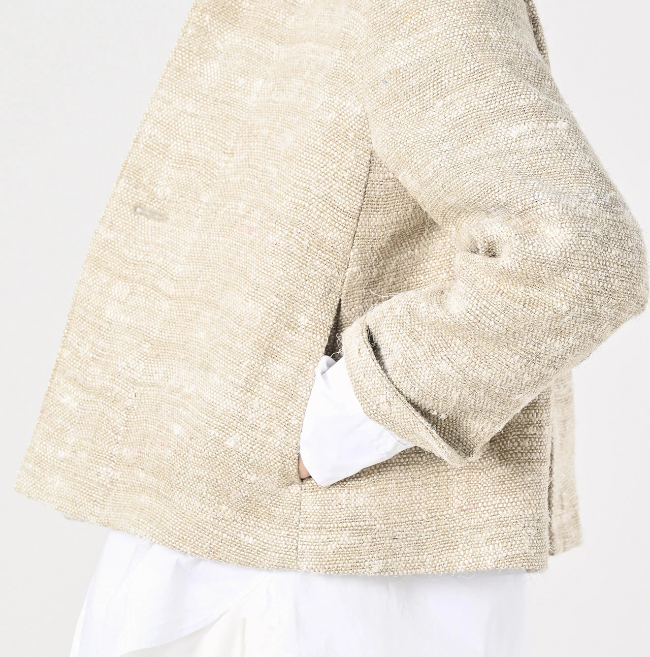 45R(フォーティファイブアール) |インドリネンシルクツイードの四角ジャケット