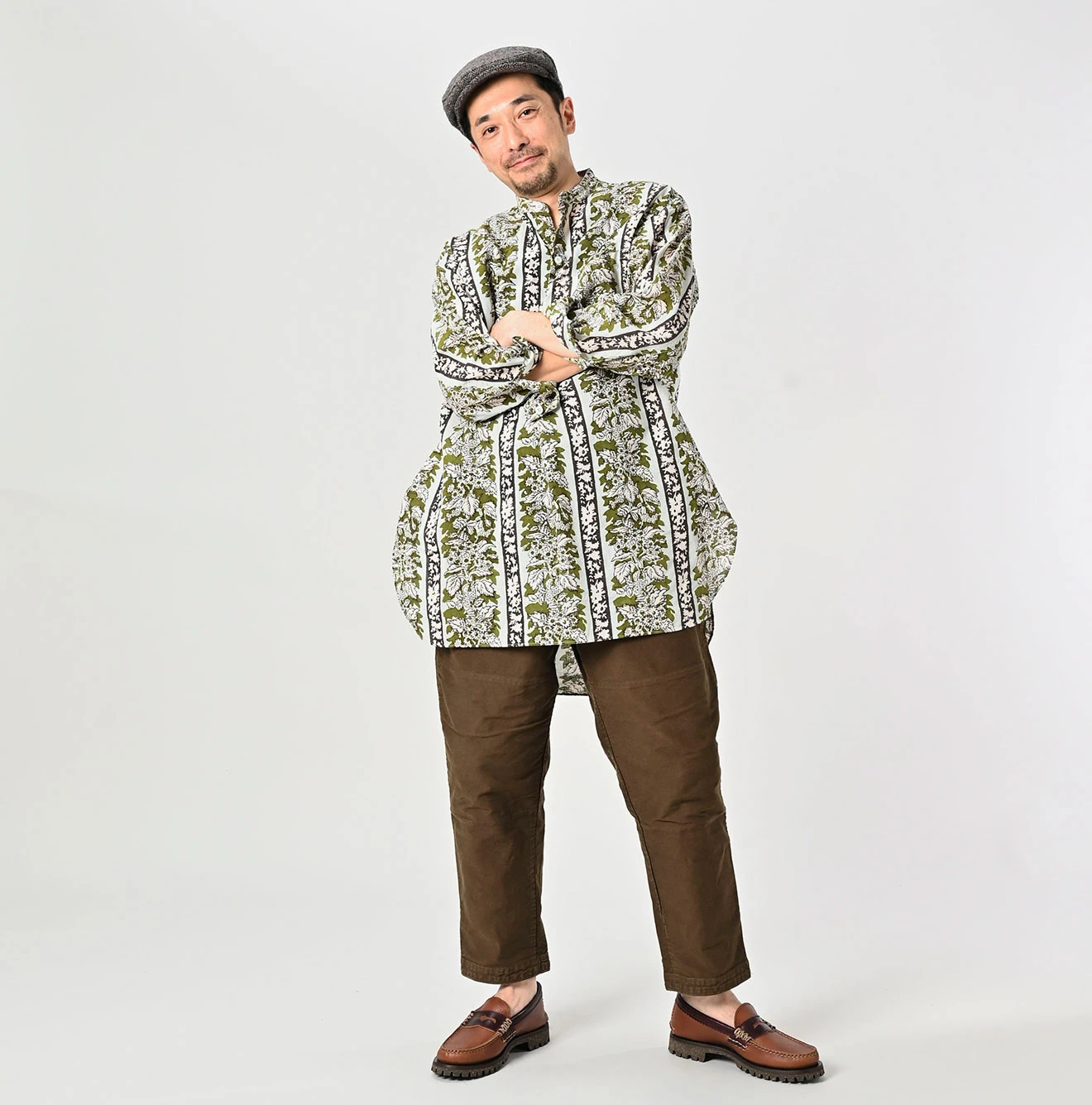 45R(フォーティファイブアール) |インドストライプフラワーブロックプリントの908スタンドグランパプルシャツ