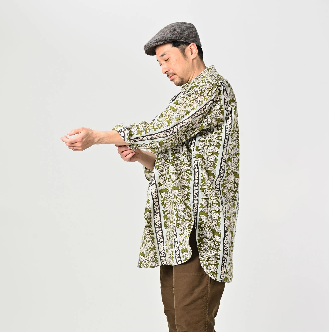 45R(フォーティファイブアール) |インドストライプフラワーブロックプリントの908スタンドグランパプルシャツ