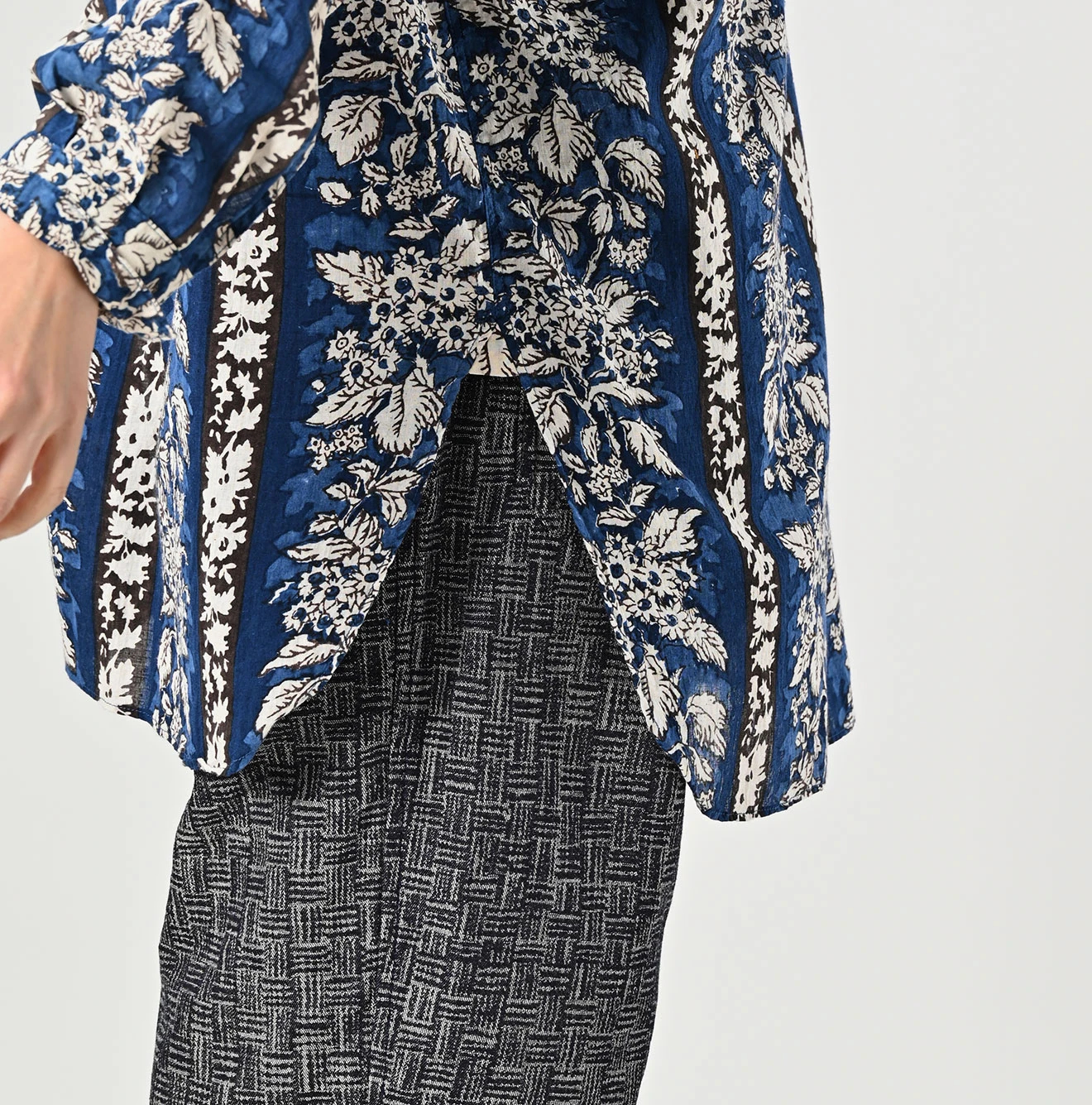 45R(フォーティファイブアール) |インドストライプフラワーブロックプリントの908スタンドグランパプルシャツ