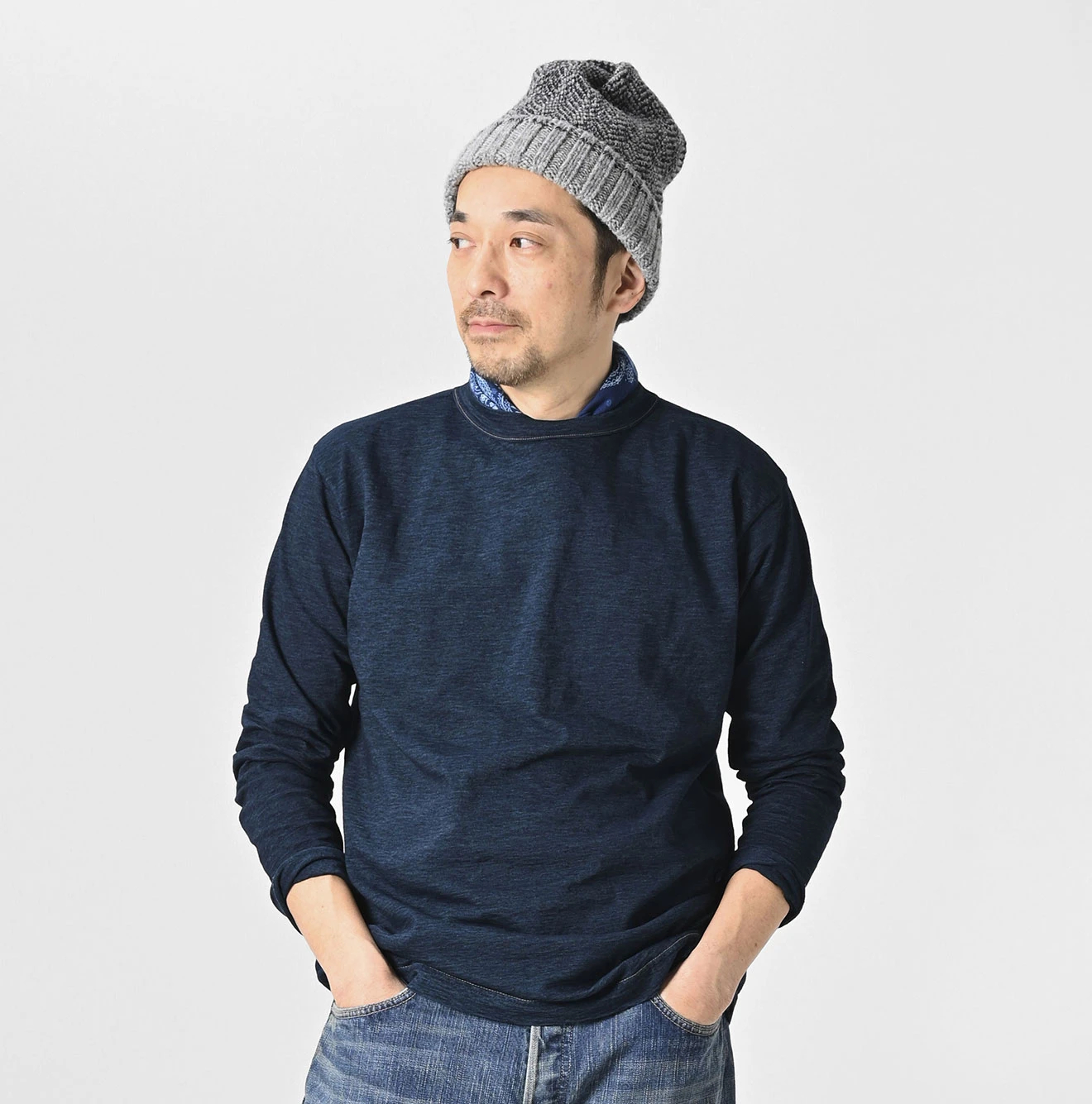 45R フォーティーファイブアール 再び インディゴ パッチワーク 長袖Tシャツ 0 ネイビー┃トップス カットソー TEE【2400014709162】 45R フォーティーファイブアール 再び インディゴ パッチワーク 長袖T