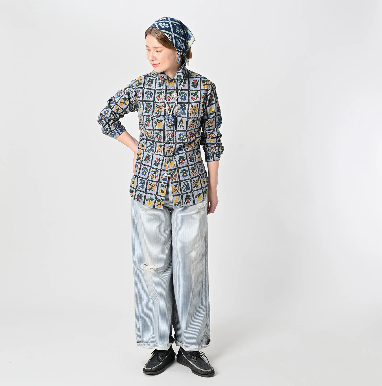 45R(フォーティファイブアール) |ダンガリーインドカディフルールシャンブルプリントの908イースタンシャツ