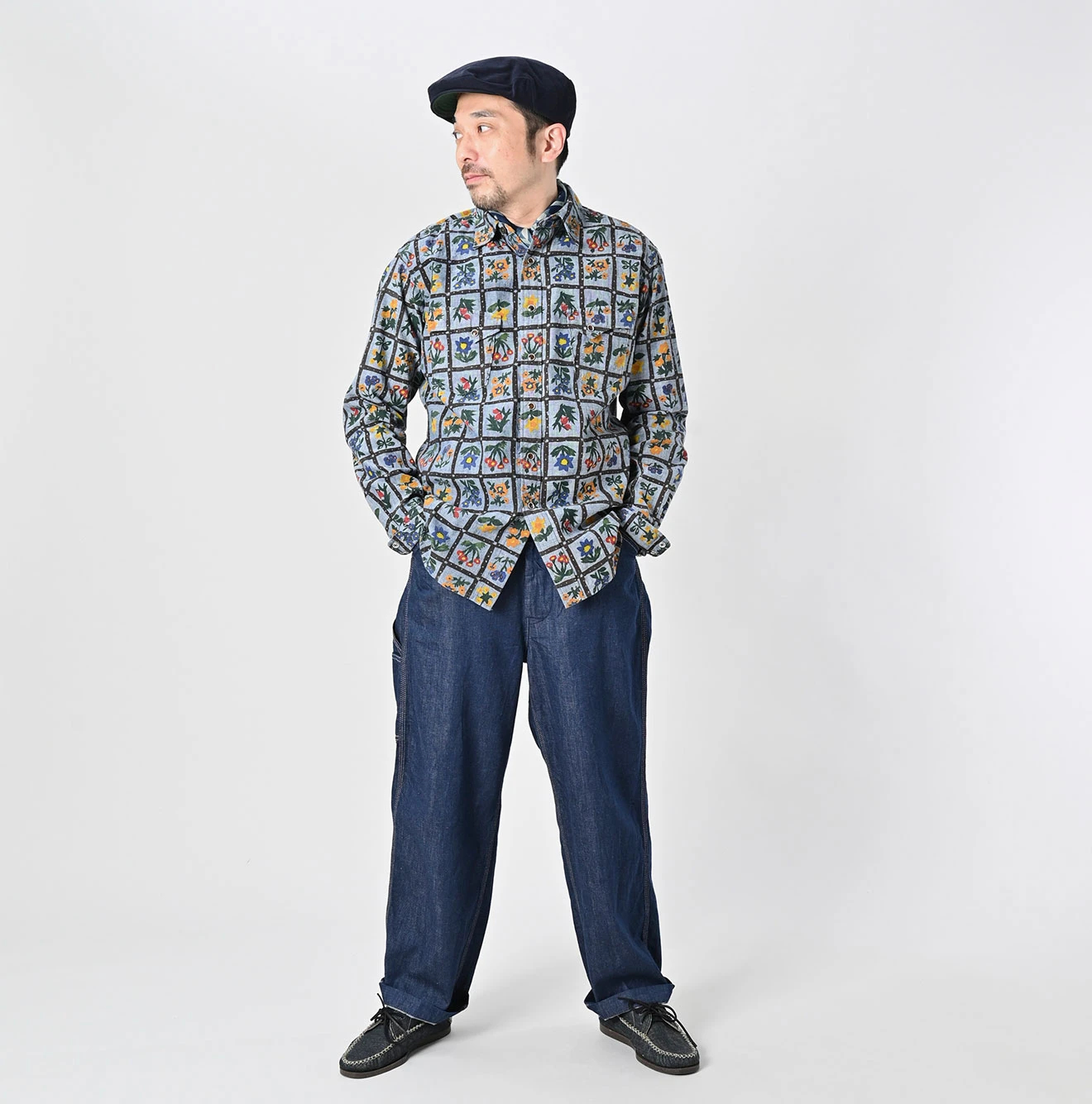 45R(フォーティファイブアール) |ダンガリーインドカディフルールシャンブルプリントの908イースタンシャツ