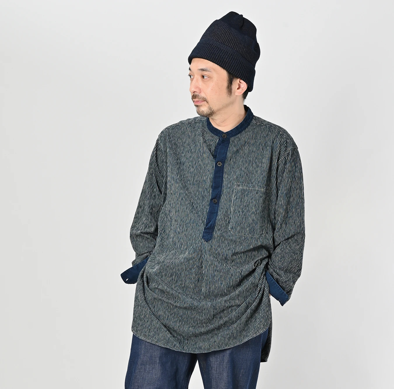 45R(フォーティファイブアール) |ヒッコリー天竺908グランパプルシャツ（インディゴ）