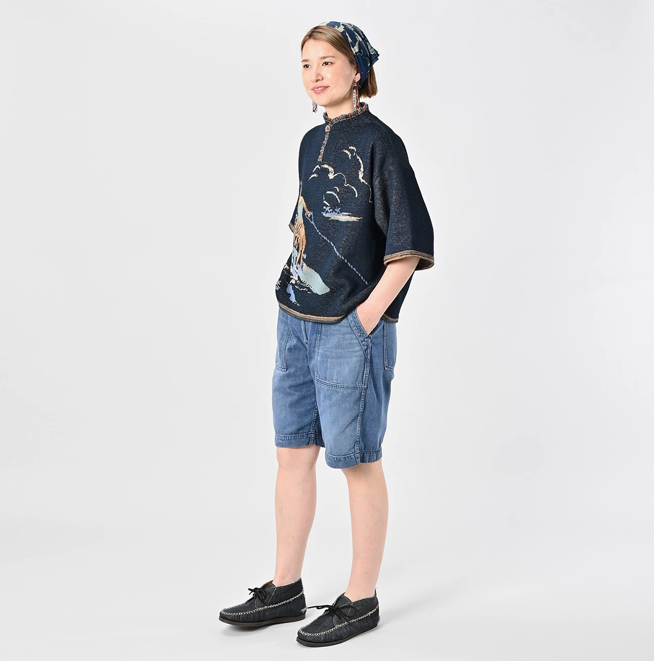 45R(フォーティファイブアール) |サーフフラガールジャカードの908アウターTシャツ（インディゴ）