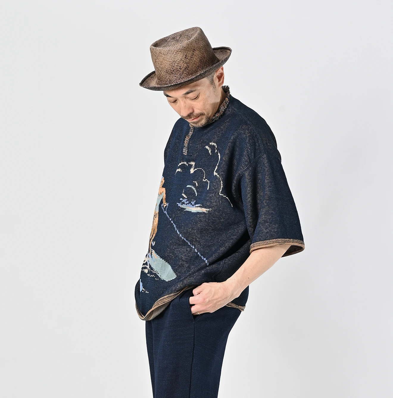 45R(フォーティファイブアール) |サーフフラガールジャカードの908アウターTシャツ（インディゴ）