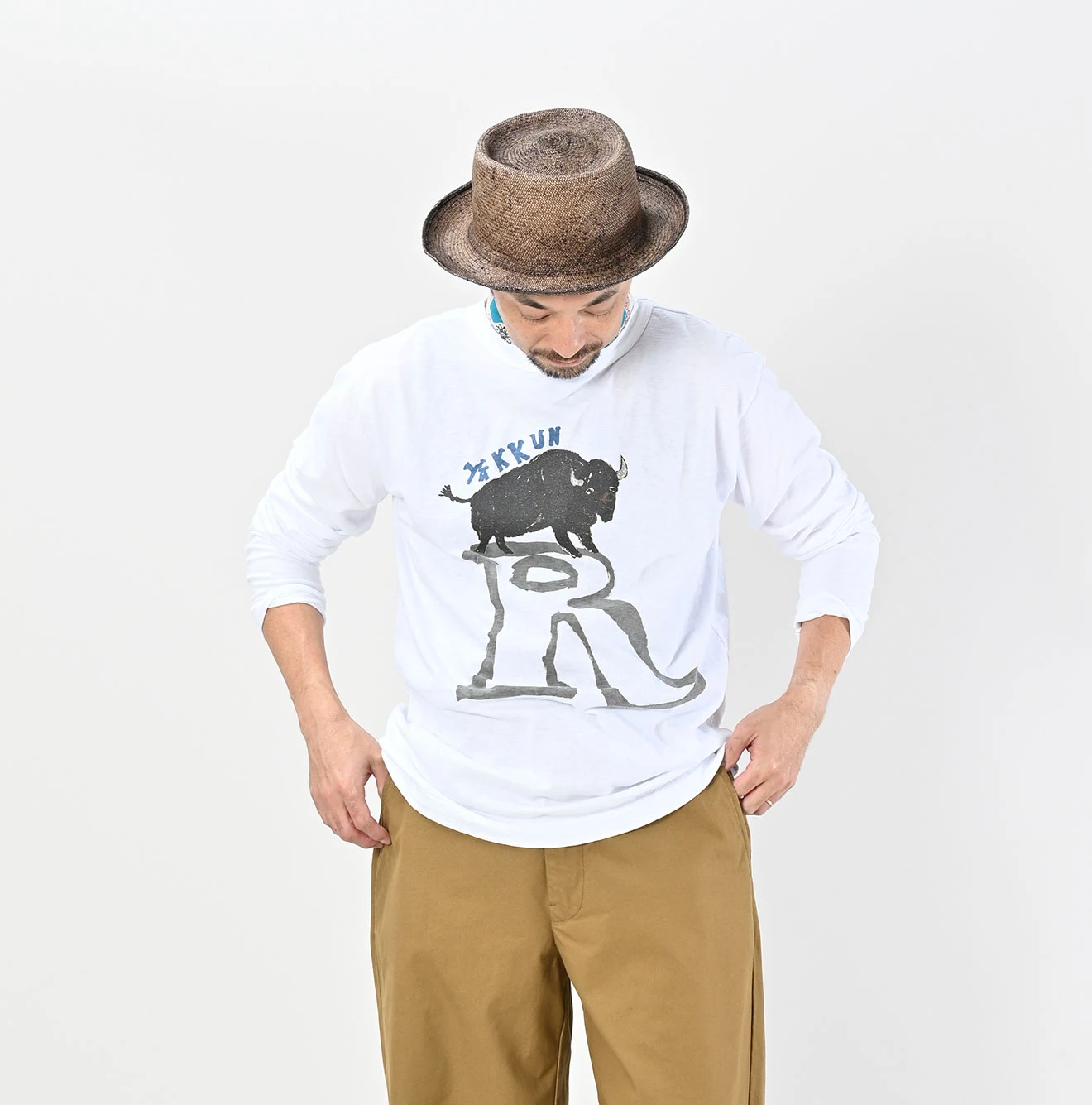 45R ホーホーくんべタッチプリントの908Tシャツ 45R（フォーティファイブアール）| ヤックんベタッチプリントの908T