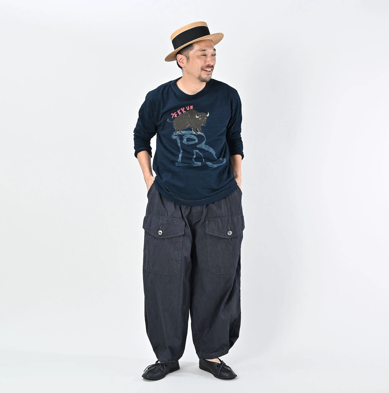 45R(フォーティファイブアール) |ヤックんべタッチプリントの908Tシャツ（インディゴ）