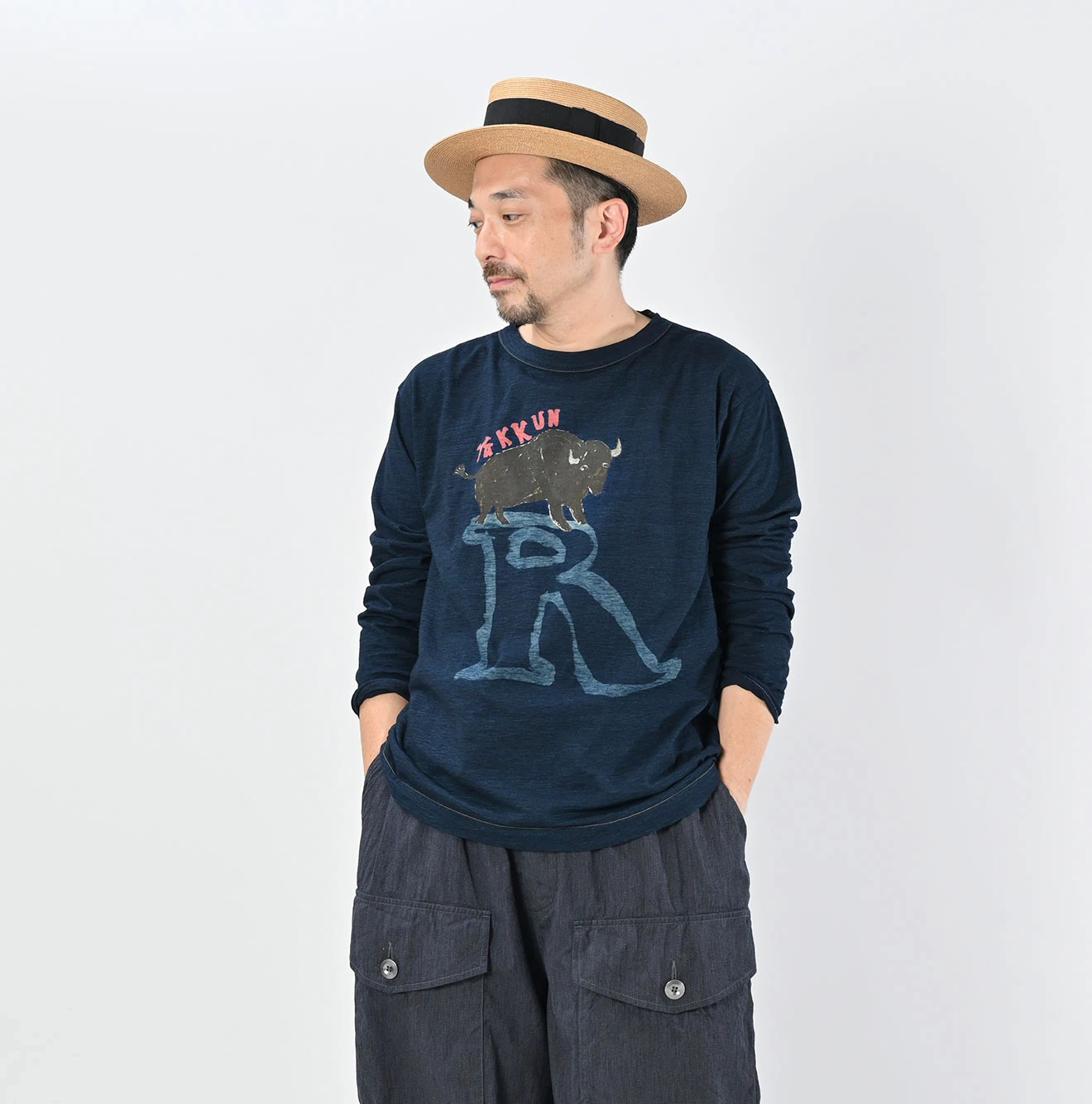 45R(フォーティファイブアール) |ヤックんべタッチプリントの908Tシャツ（インディゴ）