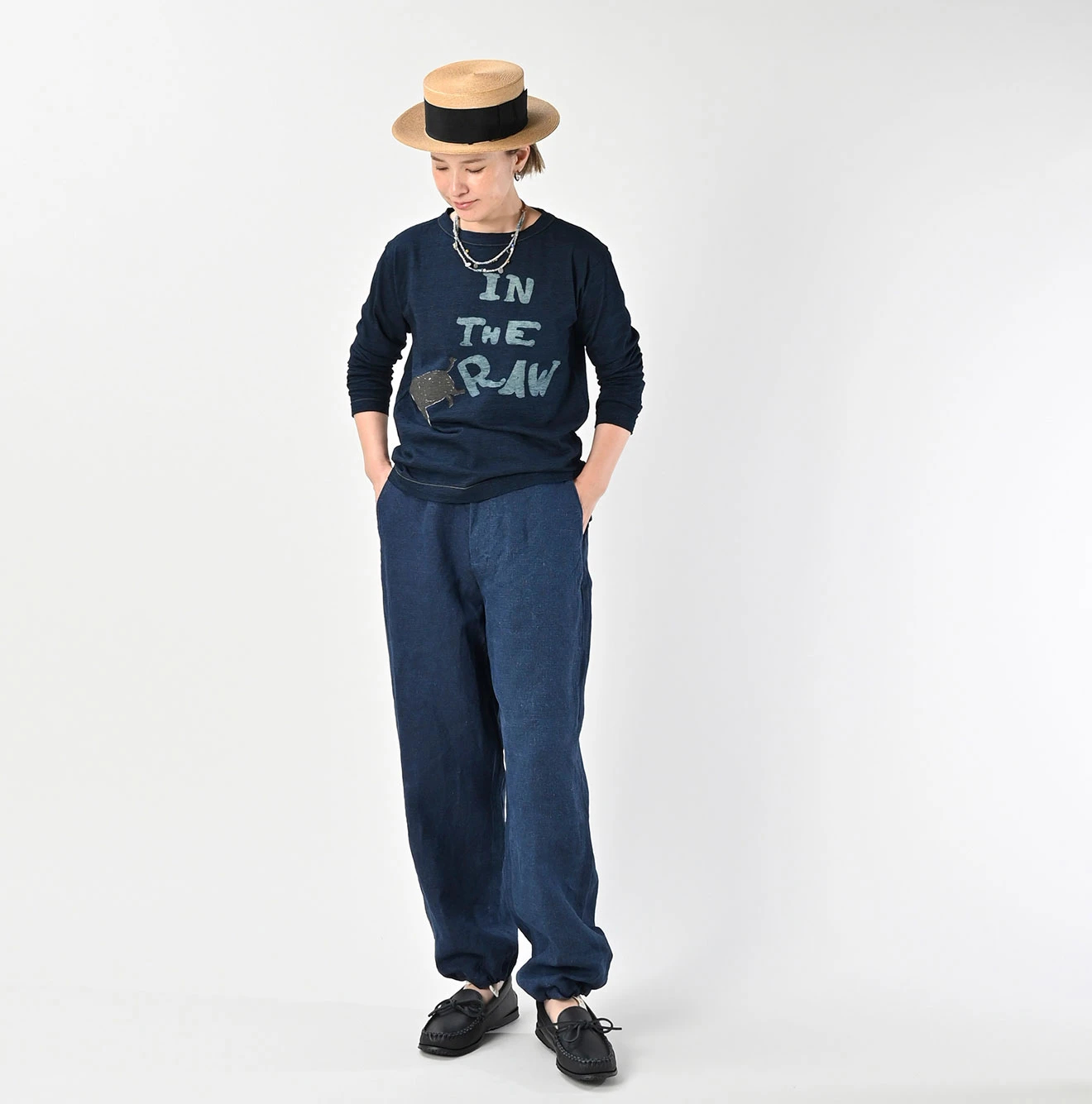 45R(フォーティファイブアール) |IN THE RAWベタッチプリントの908Tシャツ（インディゴ）
