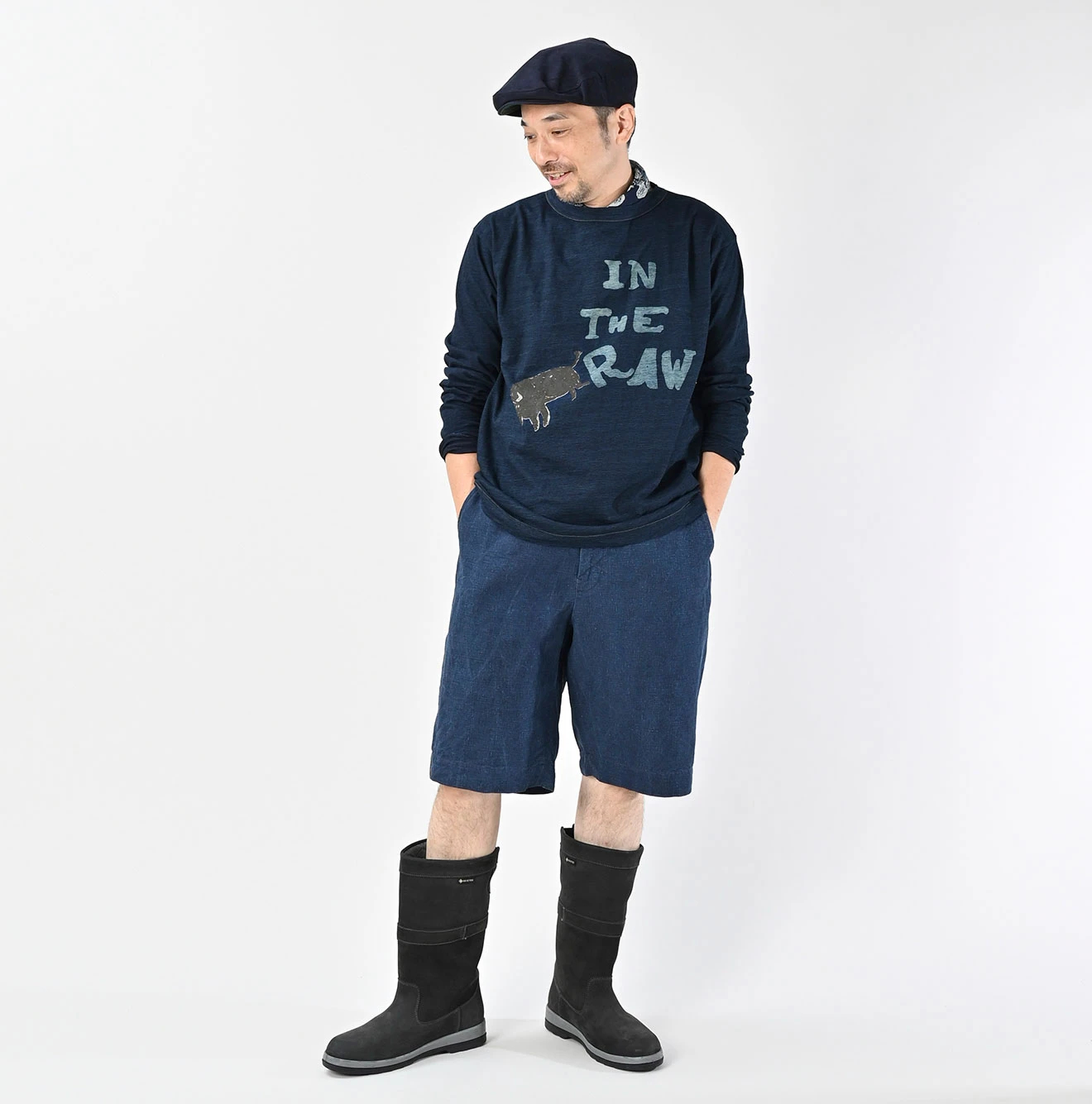 45R(フォーティファイブアール) |IN THE RAWベタッチプリントの908Tシャツ（インディゴ）