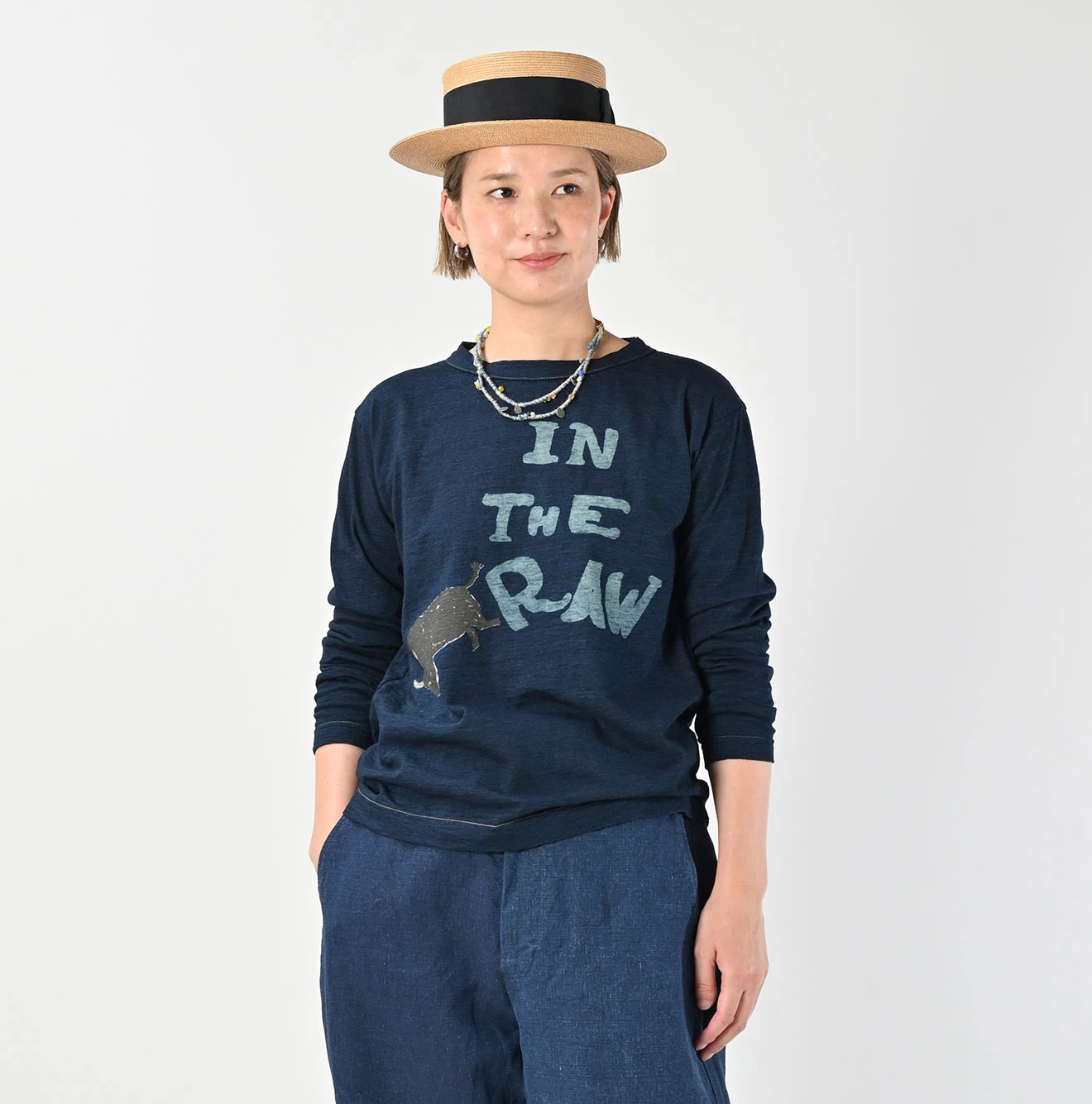 45R(フォーティファイブアール) |IN THE RAWベタッチプリントの908Tシャツ（インディゴ）