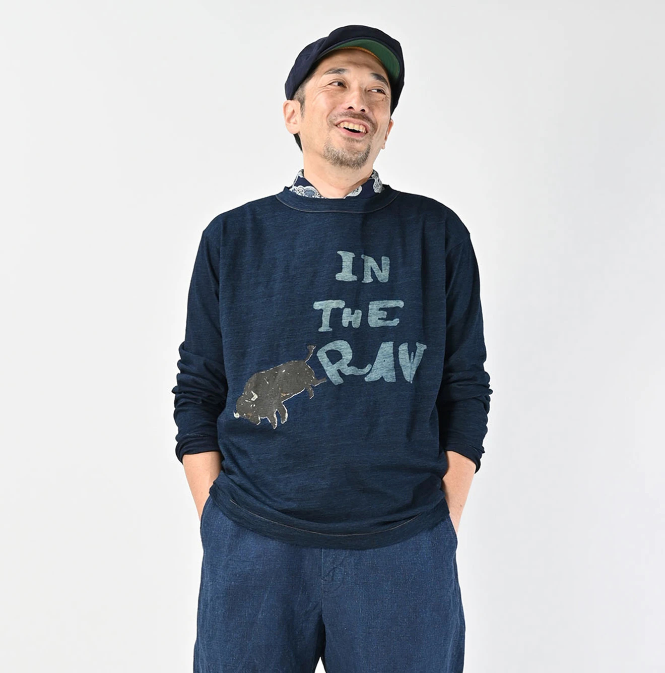 45R(フォーティファイブアール) |IN THE RAWベタッチプリントの908Tシャツ（インディゴ）