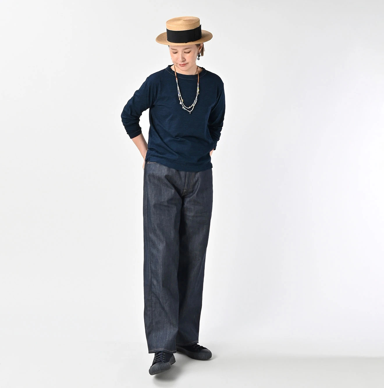 45R(フォーティファイブアール) |ゴートンくん刺繍の908Tシャツ（インディゴ）