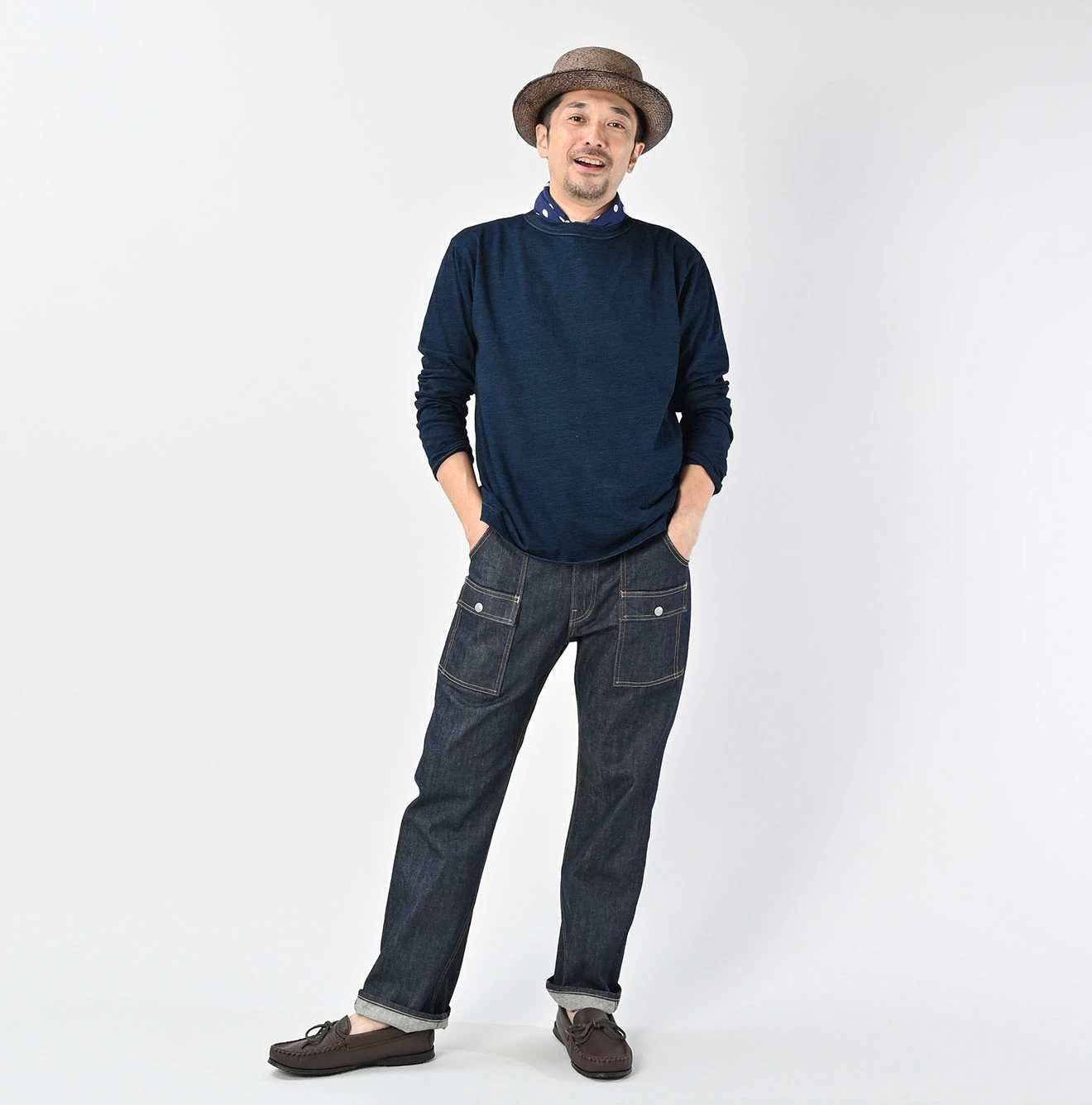 45R(フォーティファイブアール) |ゴートンくん刺繍の908Tシャツ（インディゴ）