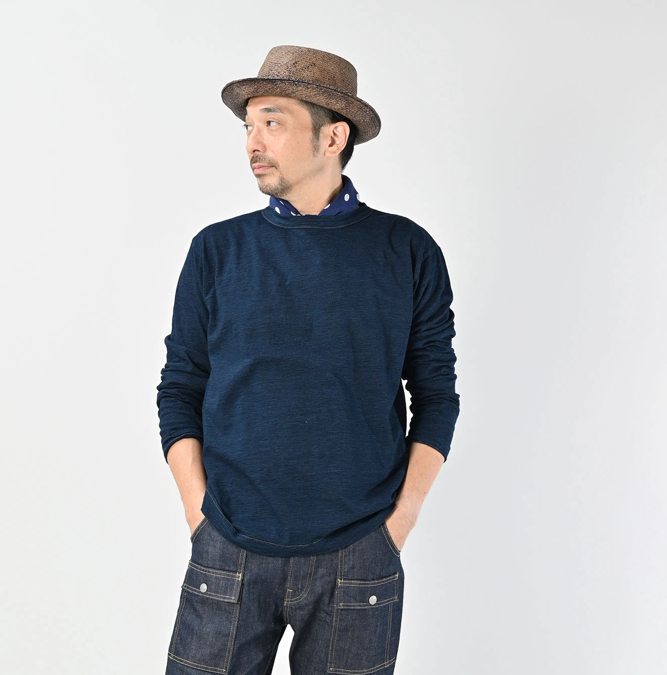 45R(フォーティファイブアール) |ゴートンくん刺繍の908Tシャツ（インディゴ）