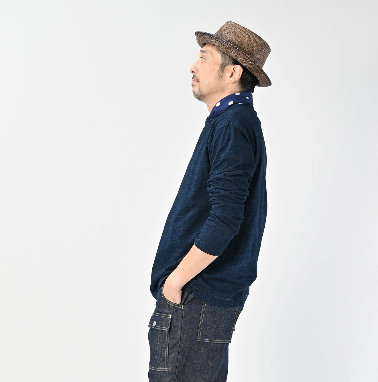 45R(フォーティファイブアール) |ゴートンくん刺繍の908Tシャツ（インディゴ）