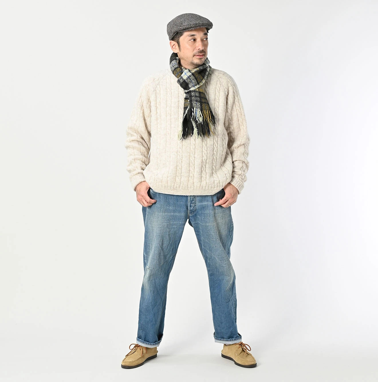 45R(フォーティファイブアール) |シェットランドケーブル縮絨の908ラグランセーター