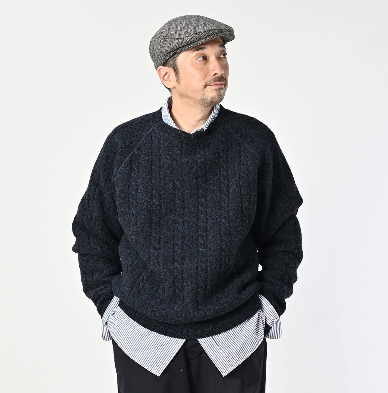 45R(フォーティファイブアール) |シェットランドケーブル縮絨の908ラグランセーター