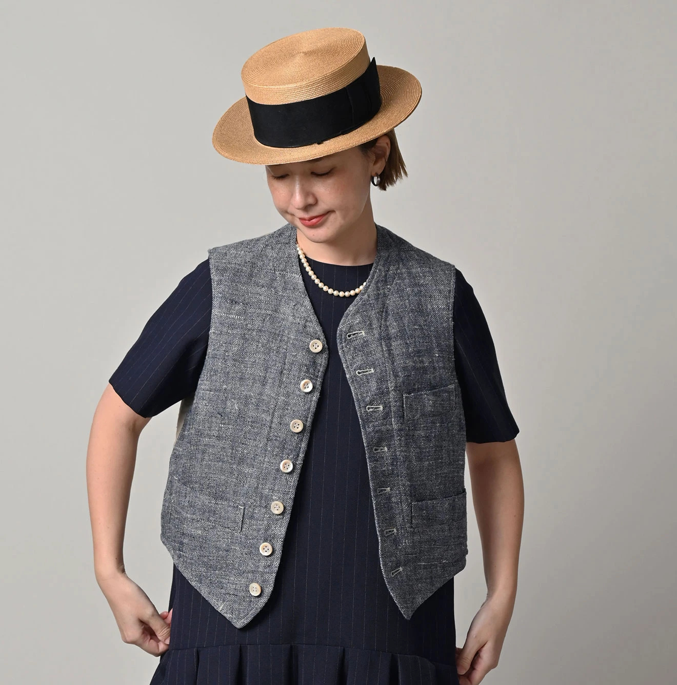 45R コットンニット　インディゴベスト コットンニットインディゴベスト コバルトブルー cotton knit indigo