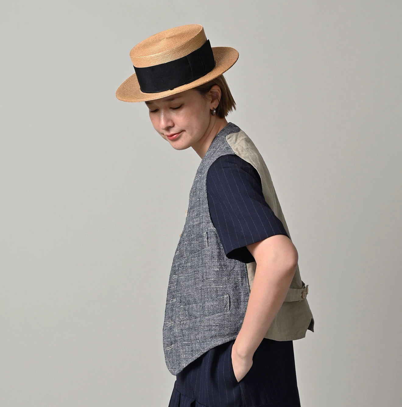 45R コットンニット　インディゴベスト コットンニットインディゴベスト コバルトブルー cotton knit indigo