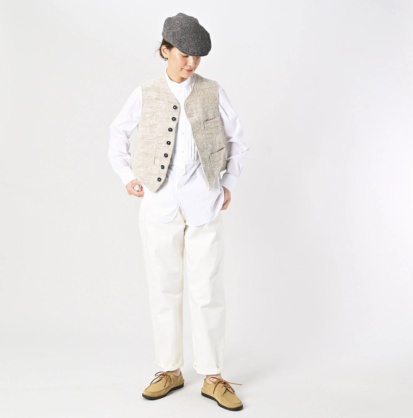 45R/45rpm 7063068 ホワイトツイードVEST  定価42900円 サイズ2 ベスト フォーティーファイブアールピーエム 45R（フォーティファイブアール）| インドリネンシルクツイードの
