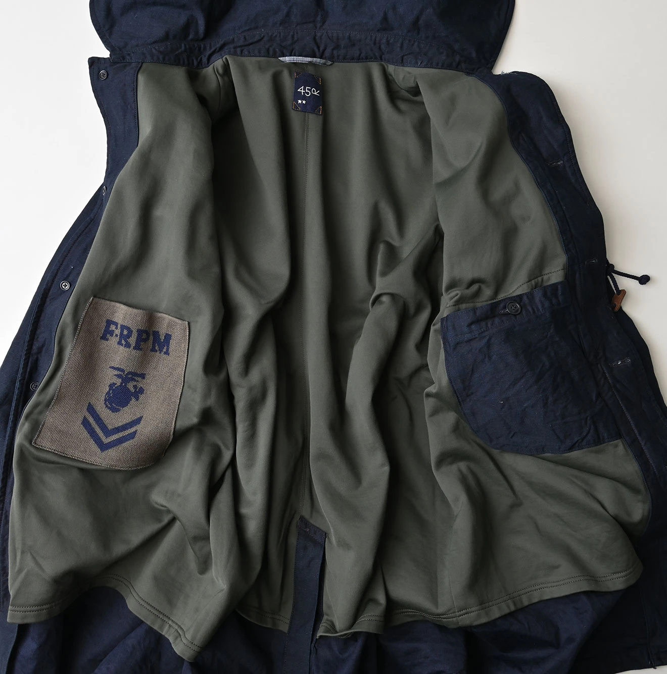 45R(フォーティファイブアール) |バックサテン×ナイロン裏毛の908カナディアンモッズコート（インディゴ）