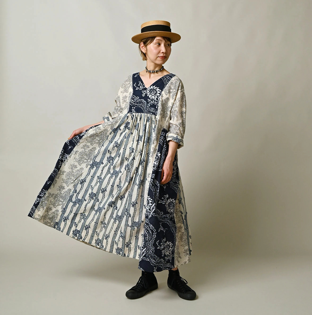 45R(フォーティファイブアール) |インドカディブロックプリントのパッチワークドレス