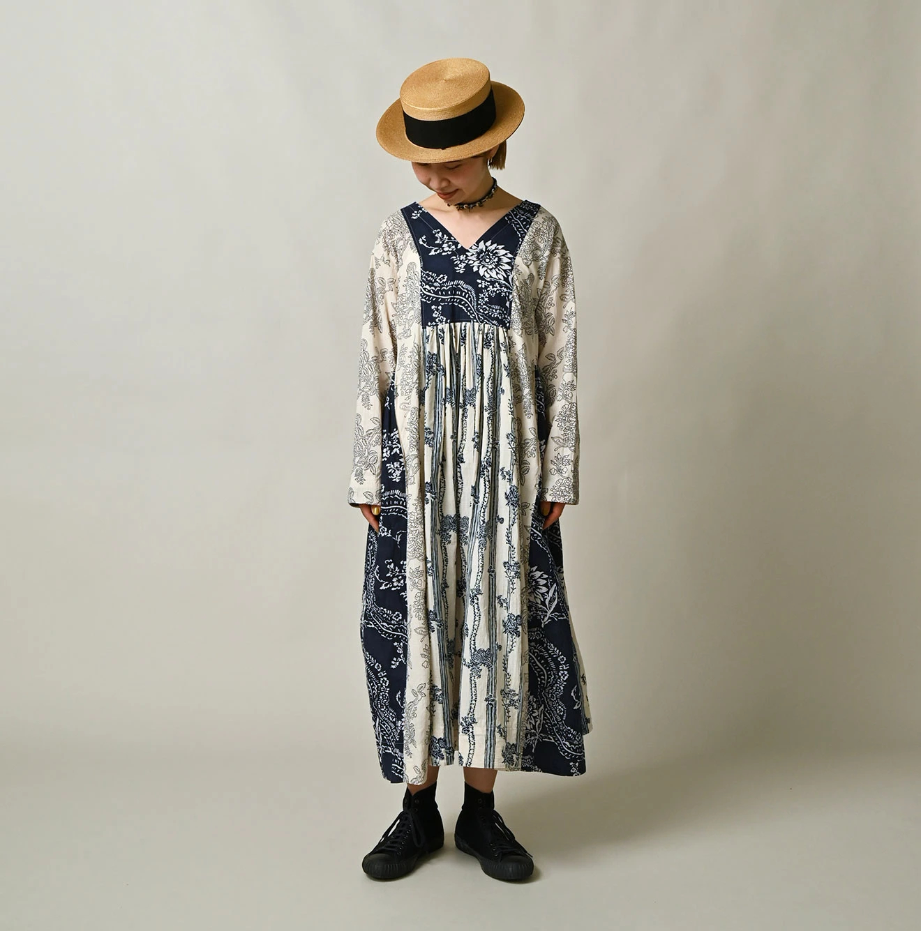 45R(フォーティファイブアール) |インドカディブロックプリントのパッチワークドレス