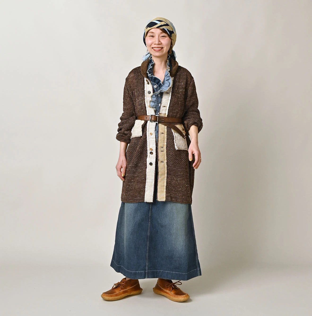 45R(フォーティファイブアール) |リネンギマのパッチワークロングカーディガン