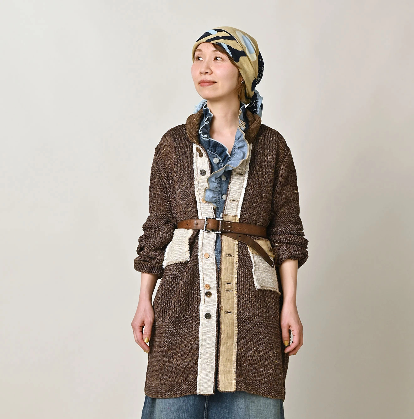 45R(フォーティファイブアール) |リネンギマのパッチワークロングカーディガン