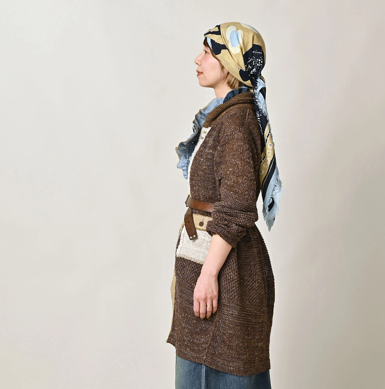 45R(フォーティファイブアール) |リネンギマのパッチワークロングカーディガン