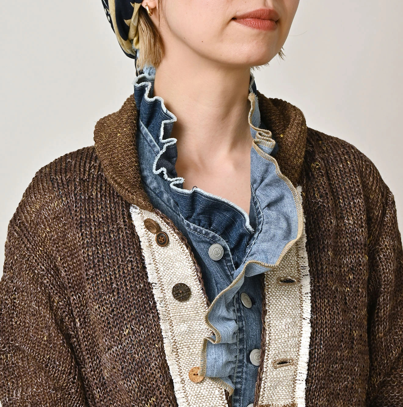 45R(フォーティファイブアール) |リネンギマのパッチワークロングカーディガン