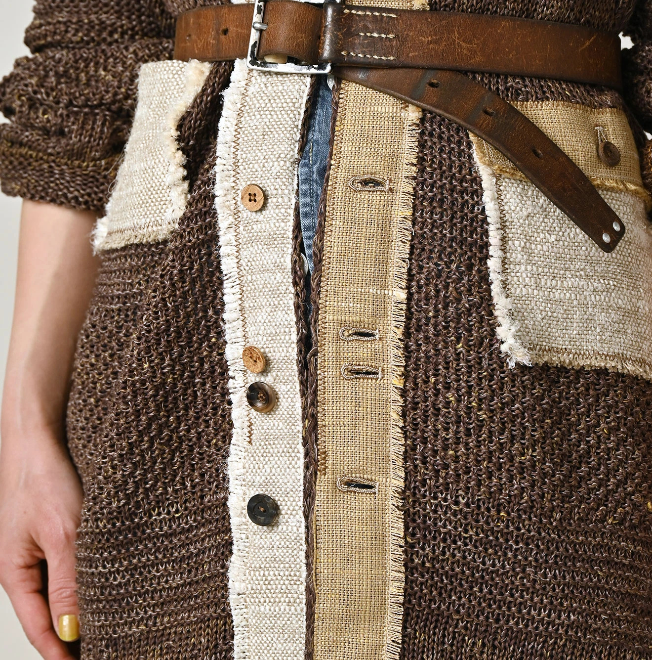 45R(フォーティファイブアール) |リネンギマのパッチワークロングカーディガン