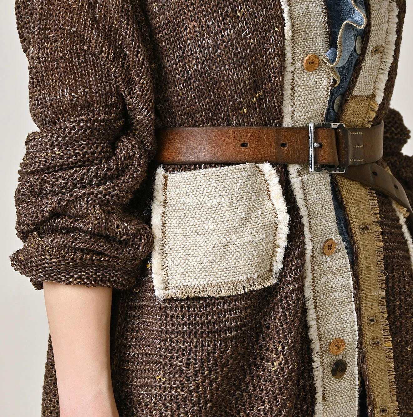 45R(フォーティファイブアール) |リネンギマのパッチワークロングカーディガン