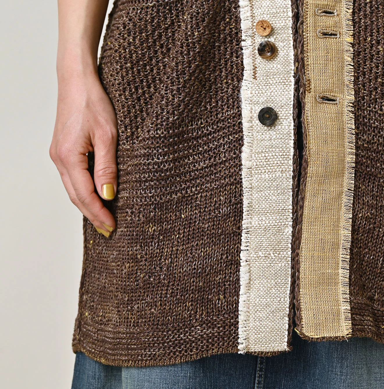 45R(フォーティファイブアール) |リネンギマのパッチワークロングカーディガン