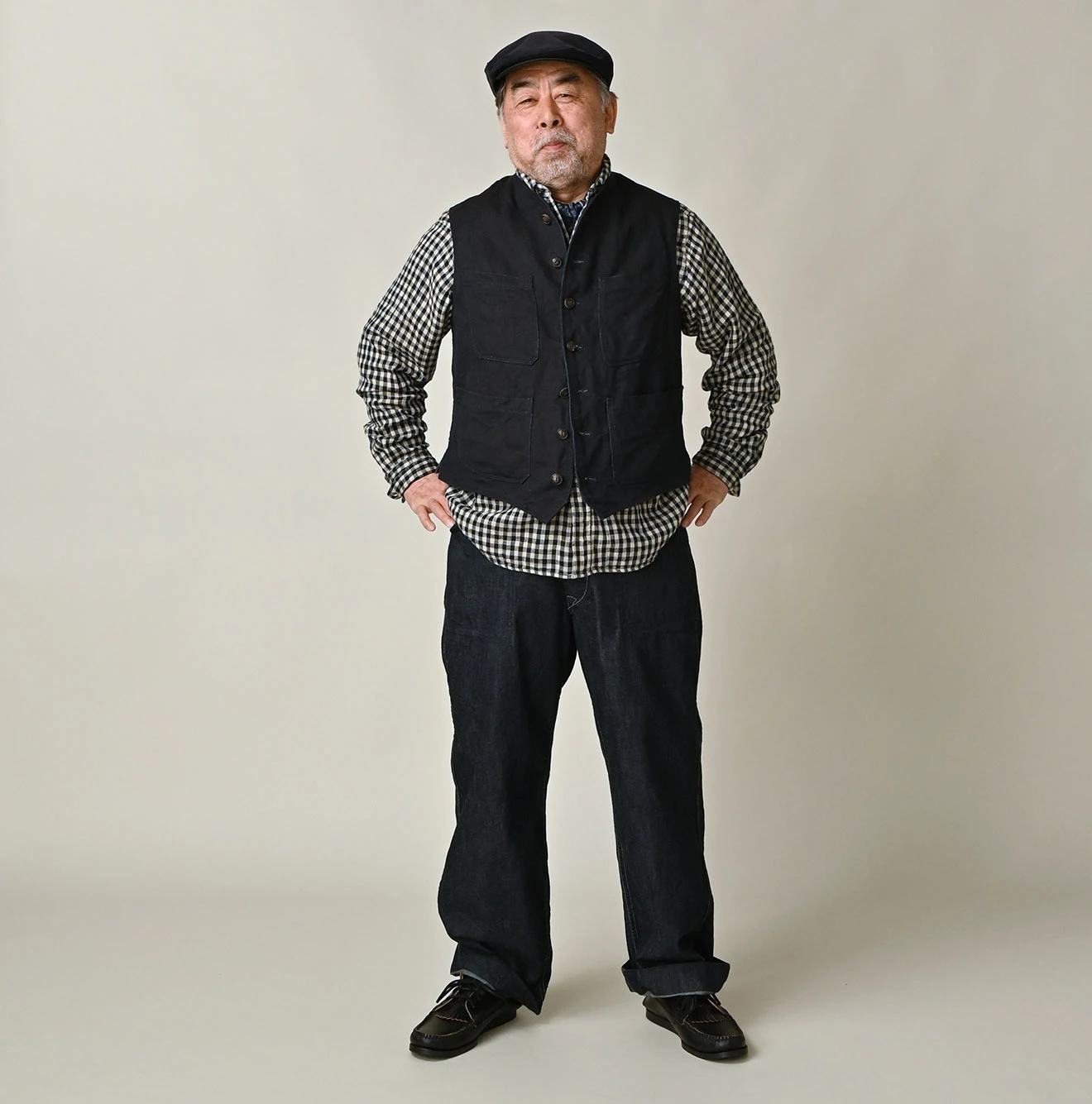 45R(フォーティファイブアール) |リネンヘリンボンの908ベスト（インディゴ）