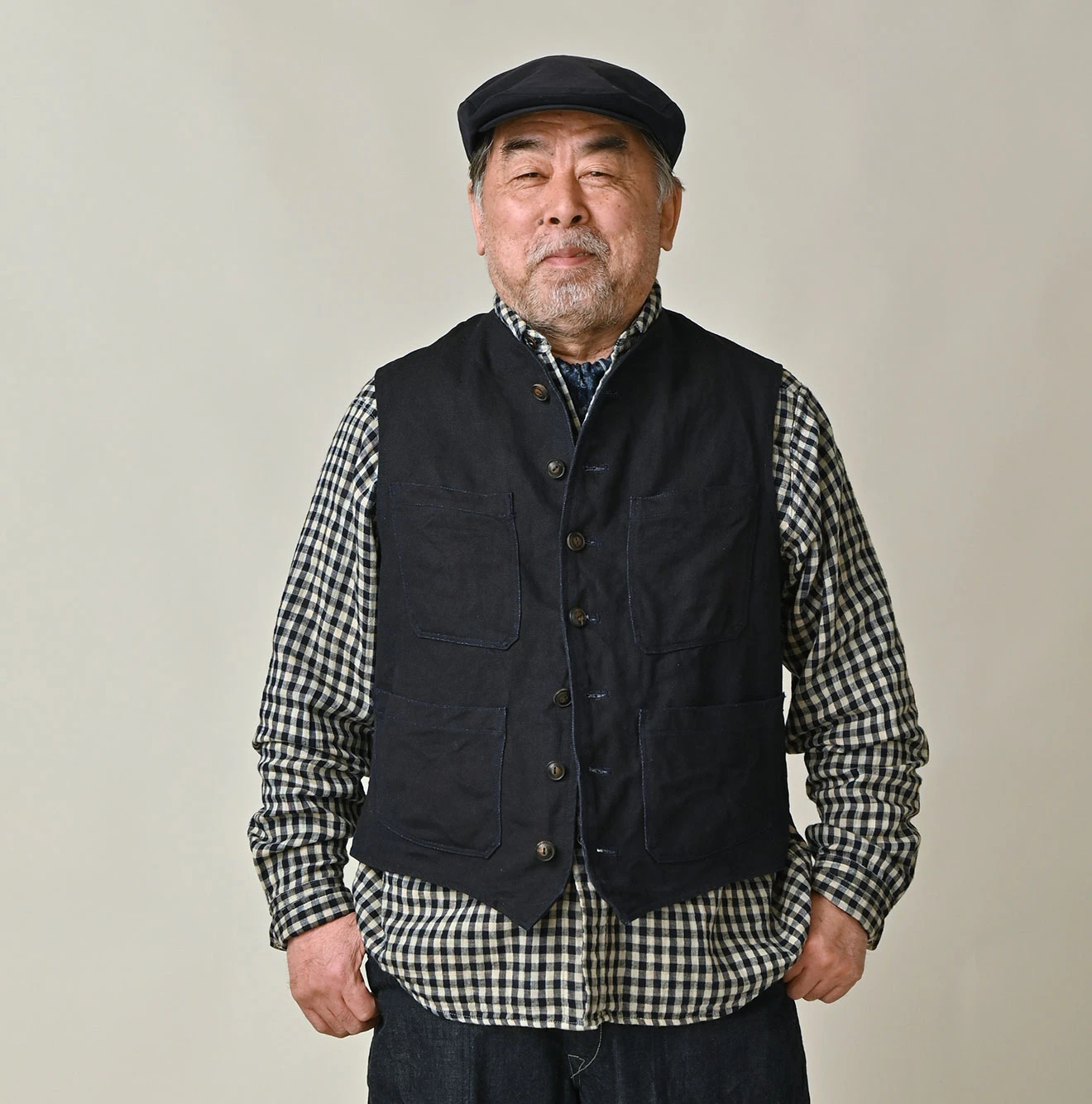 45R(フォーティファイブアール) |リネンヘリンボンの908ベスト（インディゴ）