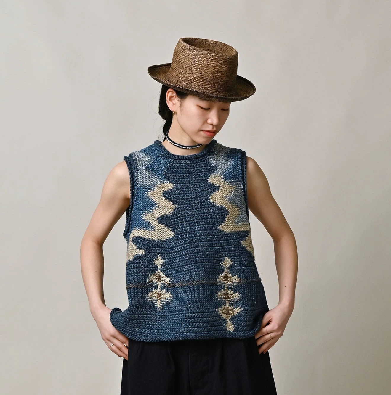 45R(フォーティファイブアール) |ラグジャカードのキャミ（藍ベース）