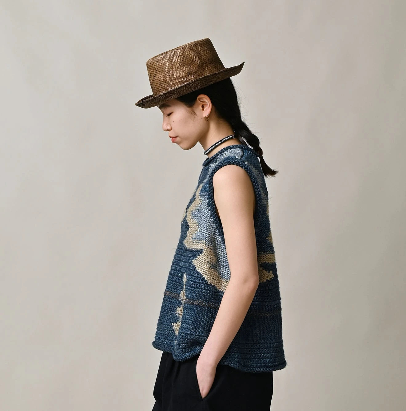 45R(フォーティファイブアール) |ラグジャカードのキャミ（藍ベース）