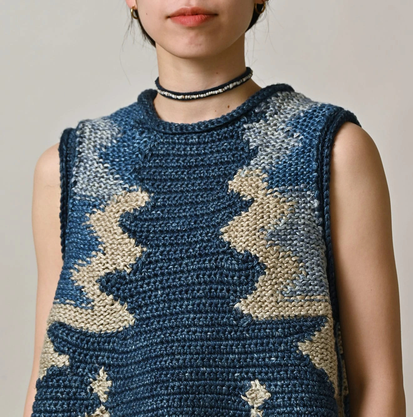 45R(フォーティファイブアール) |ラグジャカードのキャミ（藍ベース）