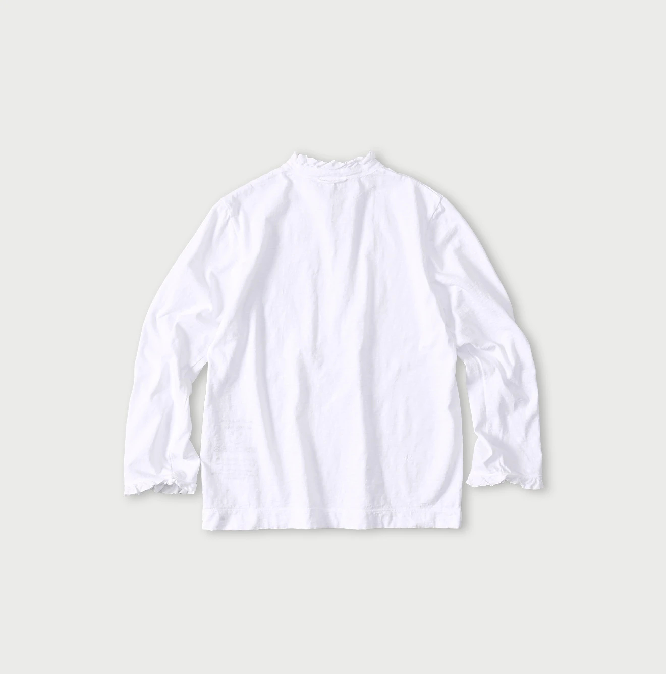 本日最終45R★天竺のフリルTシャツ（影色納戸）今季 45R（フォーティファイブアール）| フリル天竺の四角ヘンリー Long