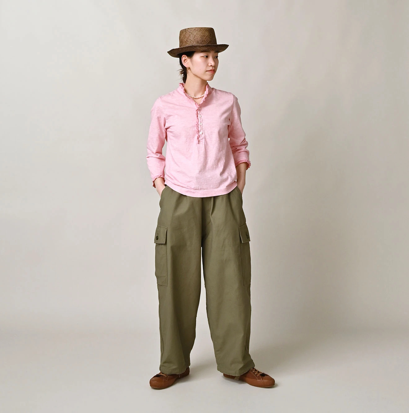 45R(フォーティファイブアール) |フリル天竺の四角ヘンリー（45草染）