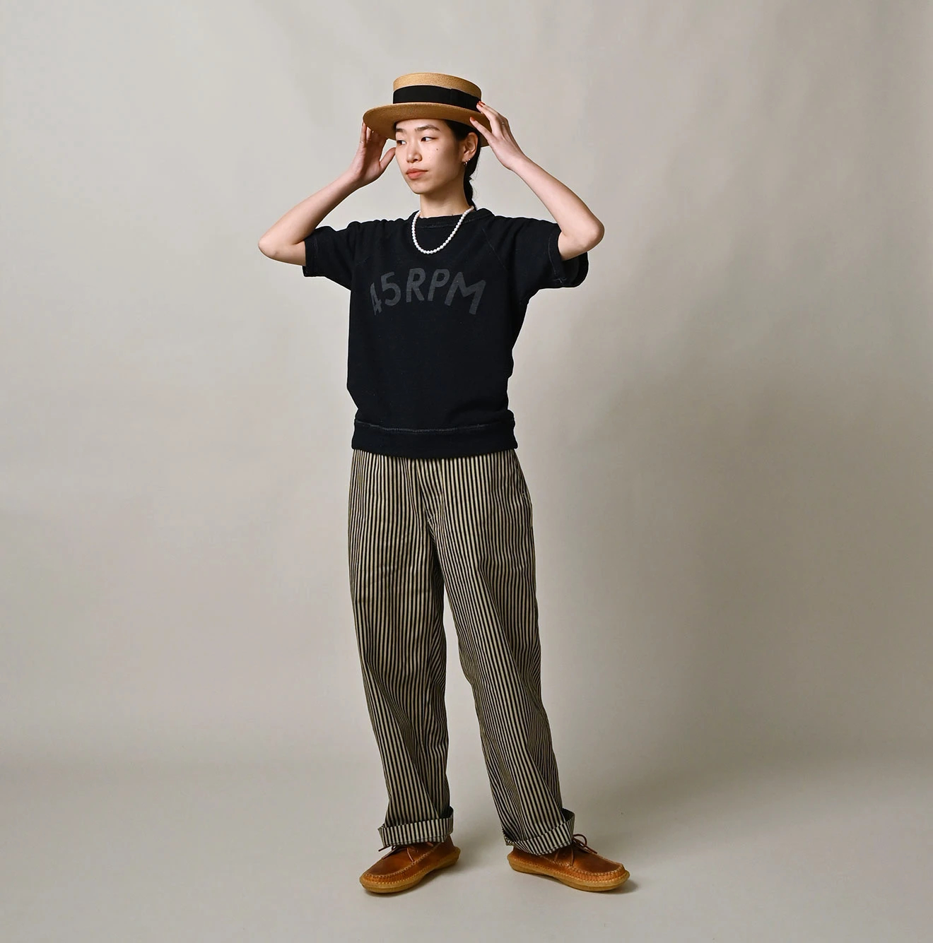 45R(フォーティファイブアール) |ガーゼ裏毛のロゴdeプティスウェット（インディゴ）