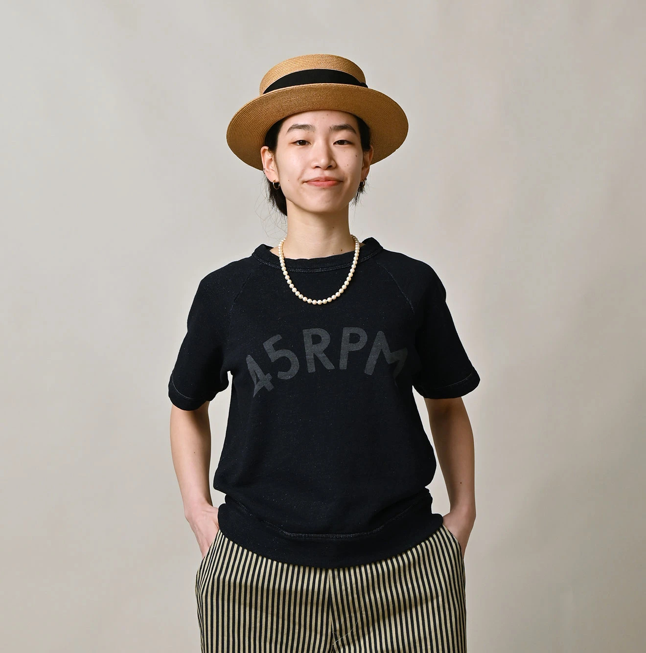 45R(フォーティファイブアール) |ガーゼ裏毛のロゴdeプティスウェット（インディゴ）