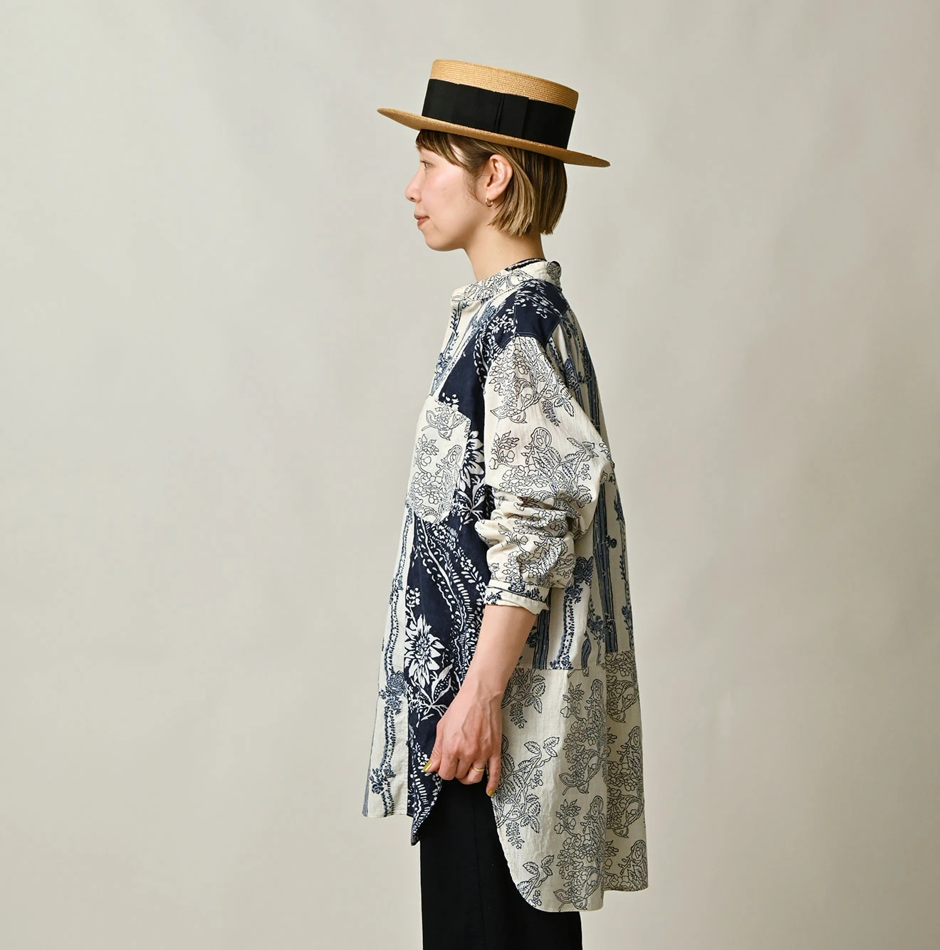 45R(フォーティファイブアール) |インドカディブロックプリントの908パッチワークグランパプルシャツ