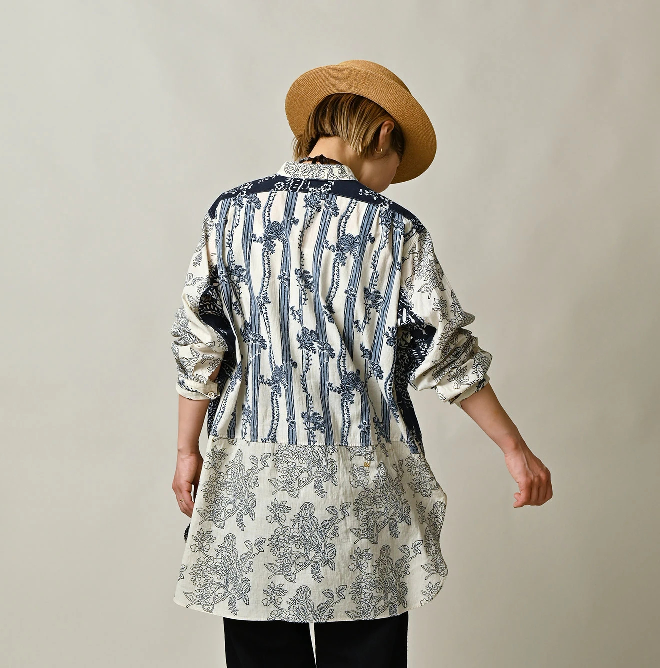 45R(フォーティファイブアール) |インドカディブロックプリントの908パッチワークグランパプルシャツ