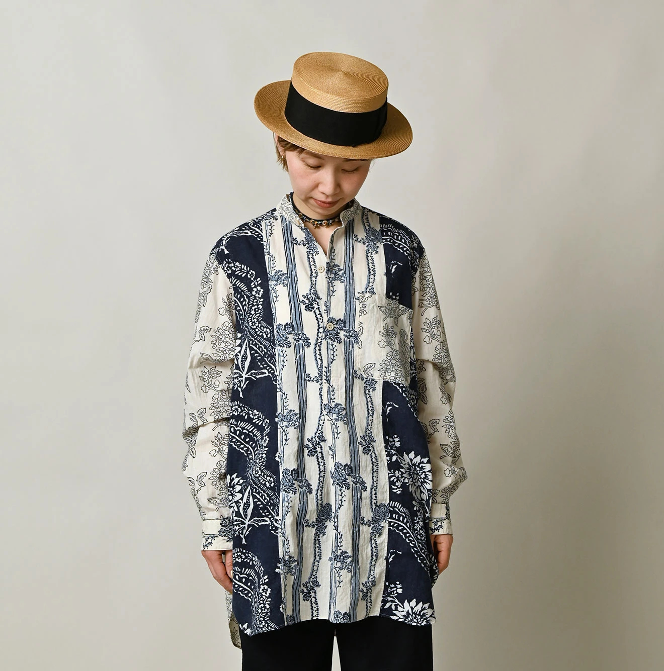 45R(フォーティファイブアール) |インドカディブロックプリントの908パッチワークグランパプルシャツ