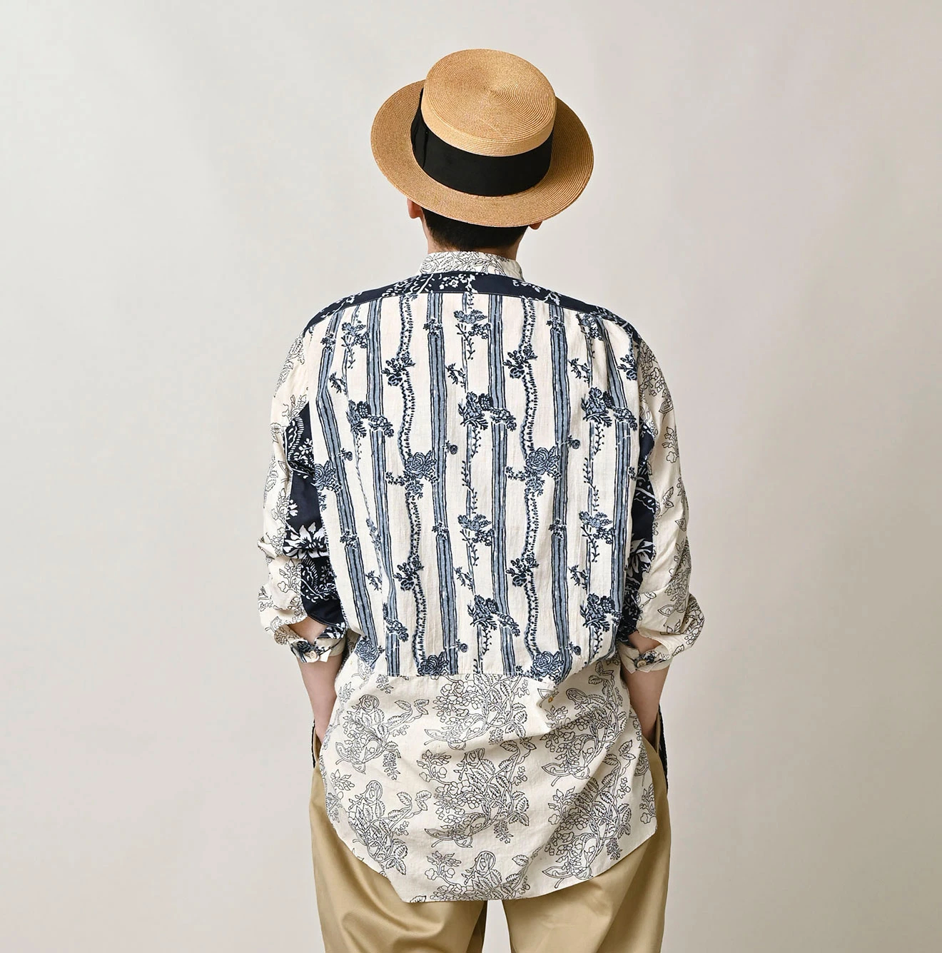 45R(フォーティファイブアール) |インドカディブロックプリントの908パッチワークグランパプルシャツ