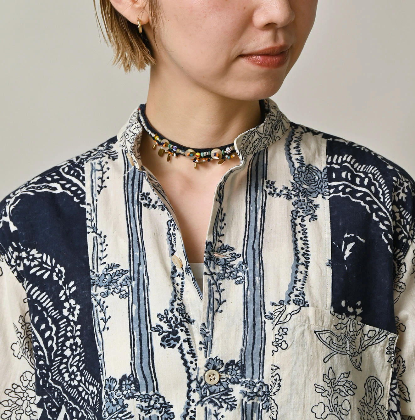 45R(フォーティファイブアール) |インドカディブロックプリントの908パッチワークグランパプルシャツ